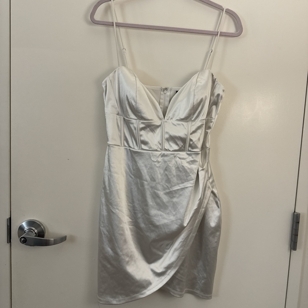 Windsor White Satin Wrap Mini Dress